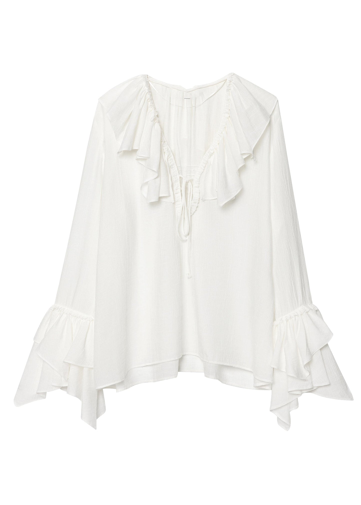 Plus Size White V Neck Ruffled Patchwork Chiffon Top Fall