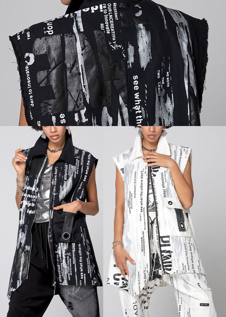 White Zip Up Print Vest Spring