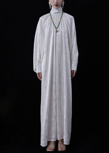 White Zippered Wear on Both Sides Linen Maxi Dresses Fall