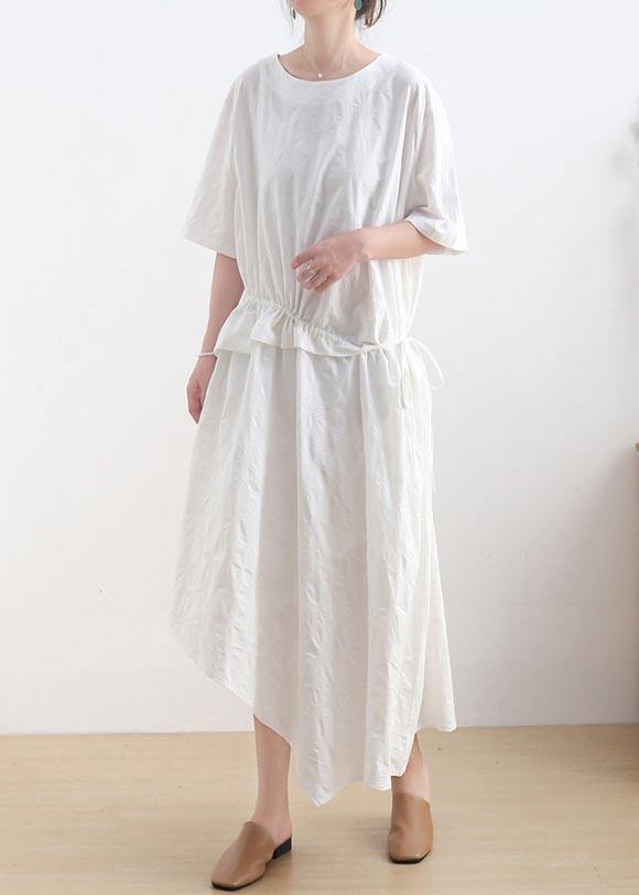 White Asymmetrical Design Maxi Summer Linen Dress