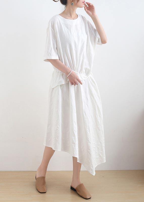 White Asymmetrical Design Maxi Summer Linen Dress