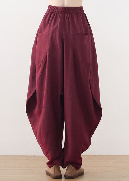 Wine Red Pockets Wide Leg Pants Fall
