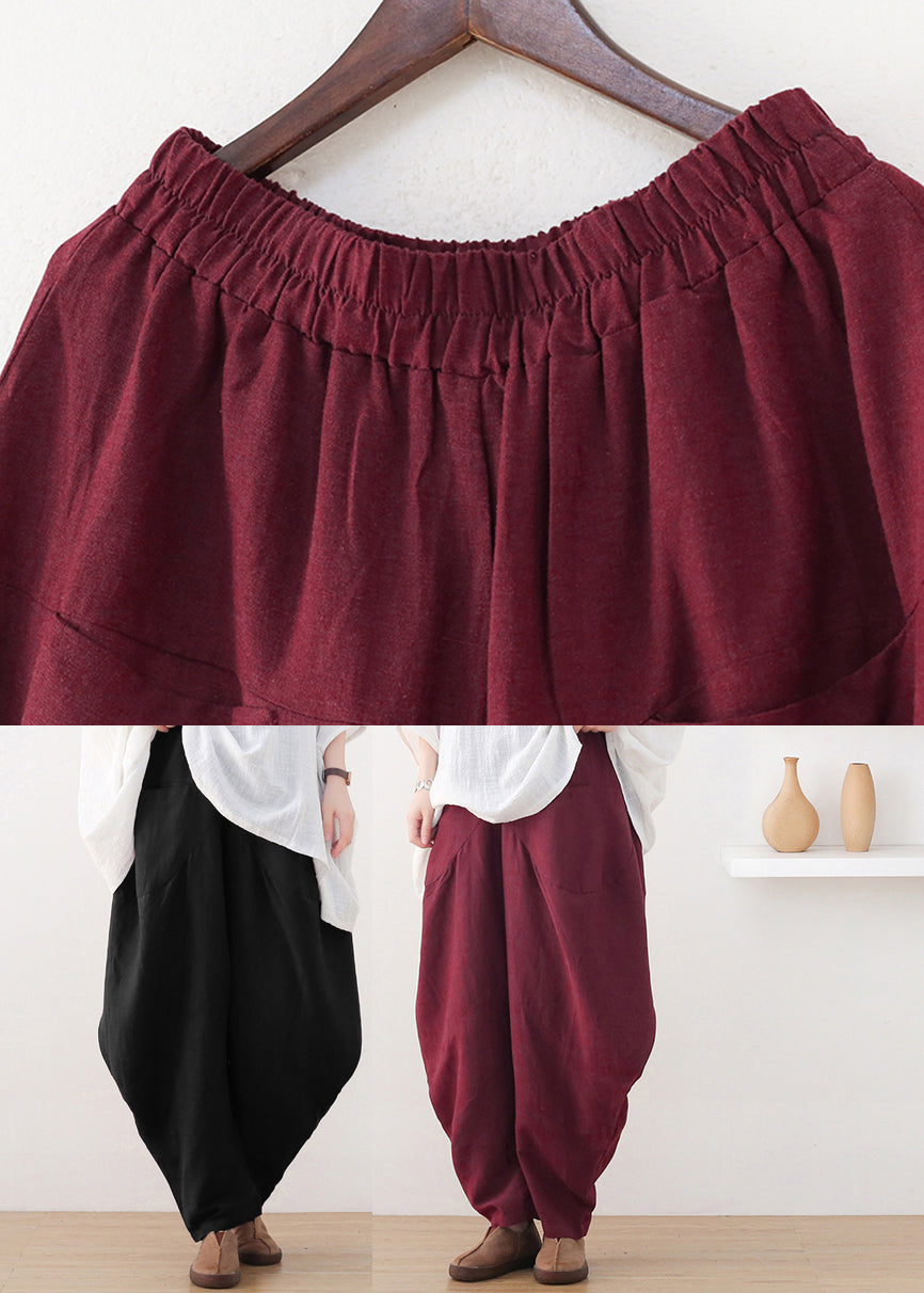 Wine Red Pockets Wide Leg Pants Fall