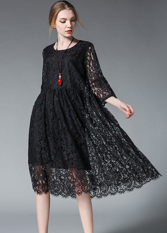 Black Hollow Out Lace Dress Spring