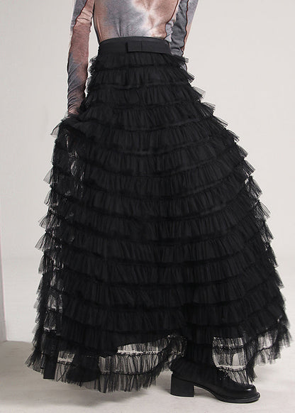Black Patchwork Tulle Skirt Spring