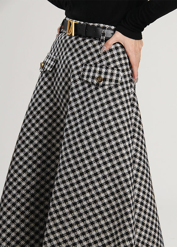Plaid Pockets Patchwork Skirt Spring