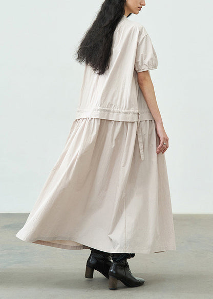 Wrinkled Patchwork Drawstring Cotton Dress Summer
