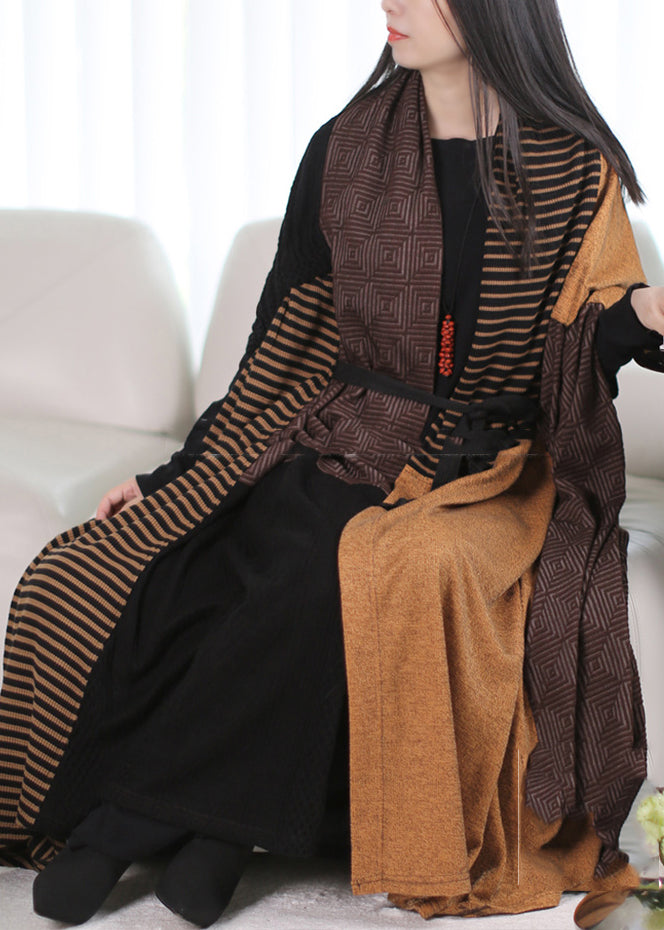 Yellow Asymmetrical Design Patchwork Maxi Trench Coats Winter