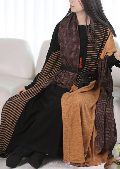 Yellow Asymmetrical Design Patchwork Maxi Trench Coats Winter