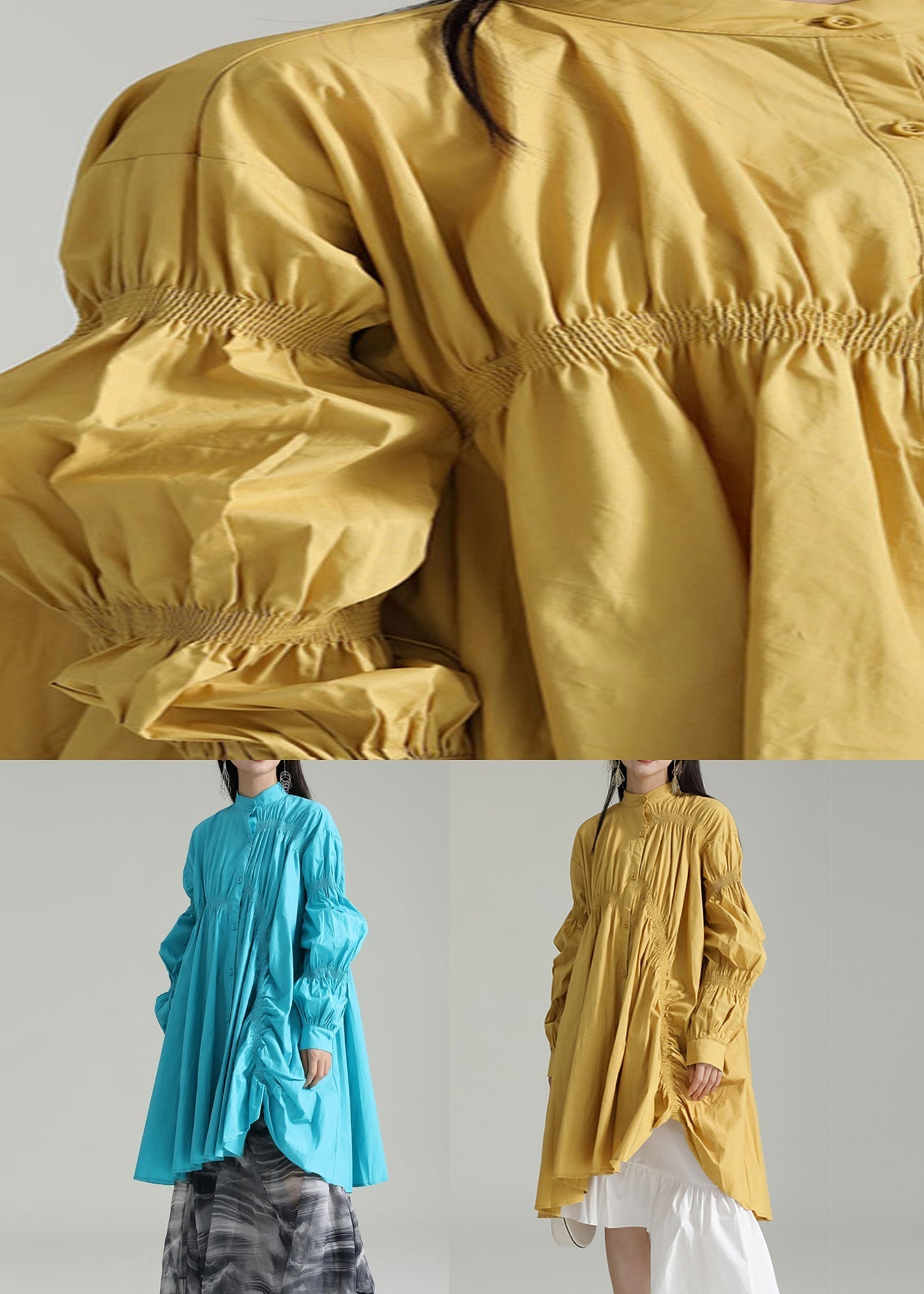 Yellow Asymmetrical Patchwork Cotton Shirts Dress Fall
