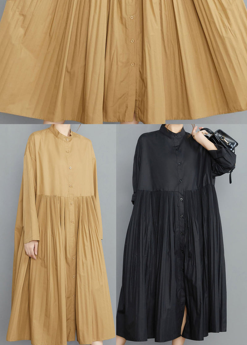 Yellow Button Cotton Dresses Spring