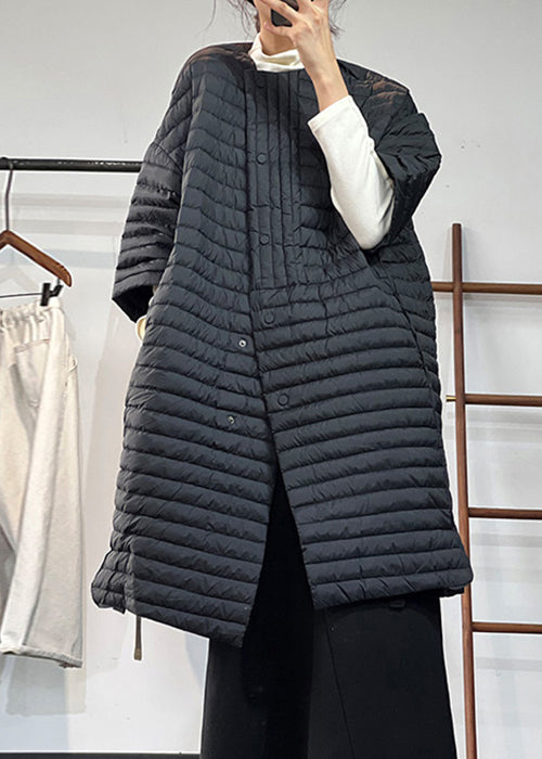 Yellow Button Pockets Patchwork Thin Parka Winter