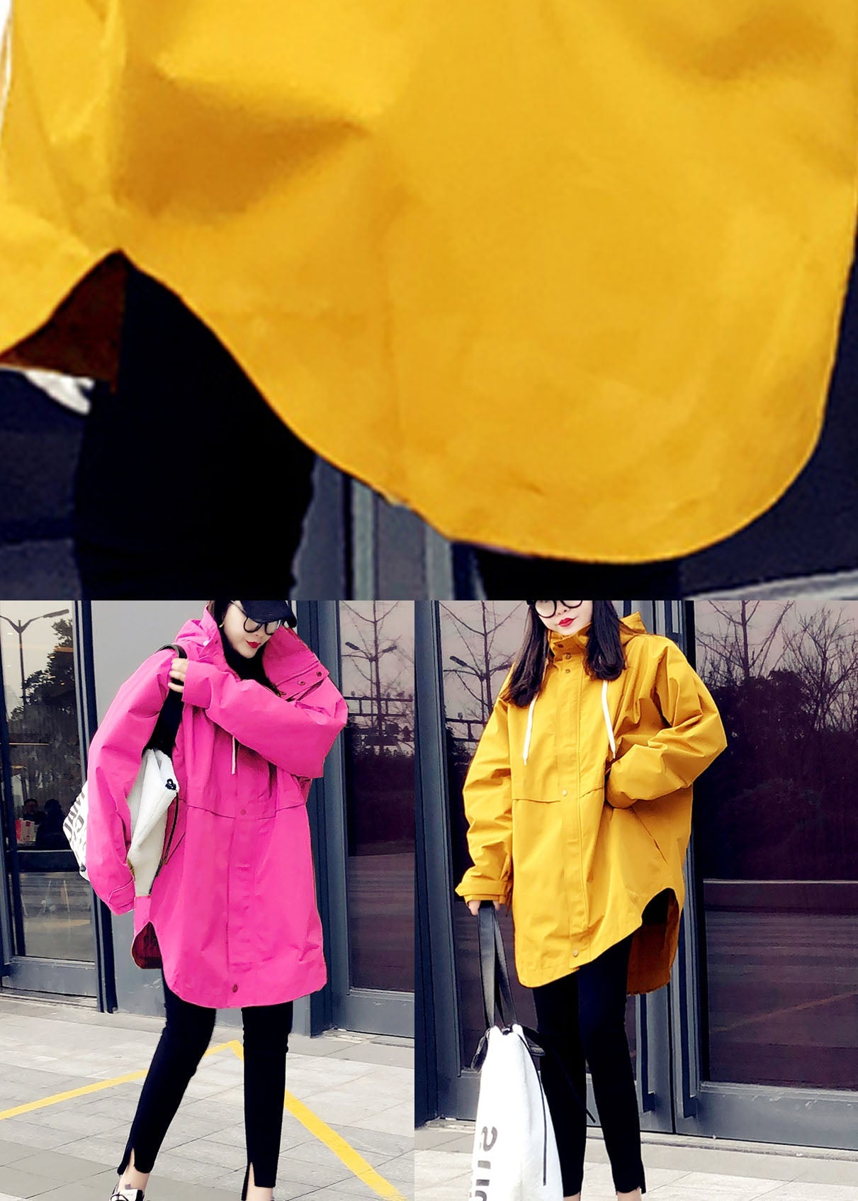 Yellow Patchwork Pockets Fall Coats