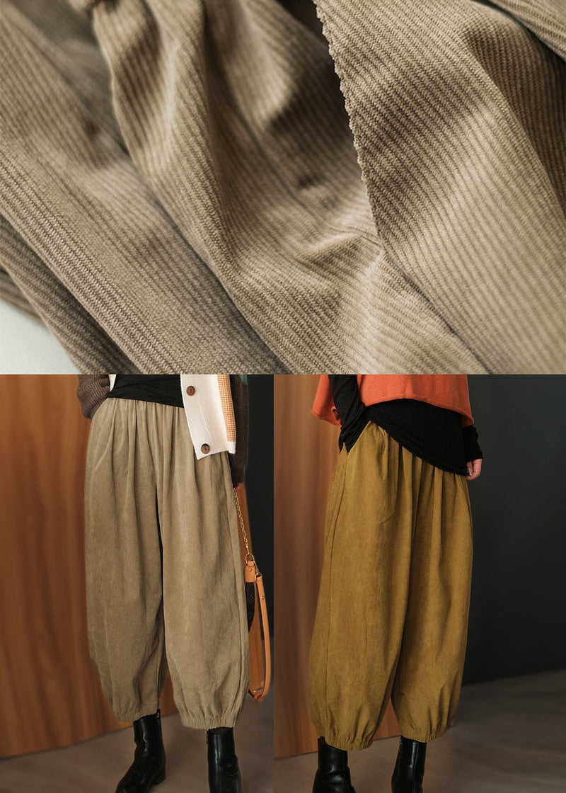 Yellow Elastic Waist Corduroy Harem Pants Fall