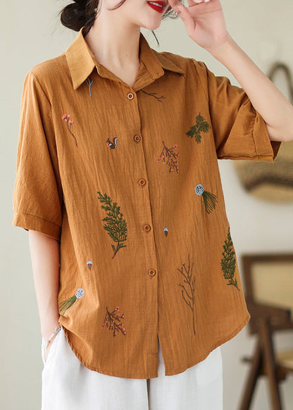 Yellow Embroideried Cotton Blouse Top Summer