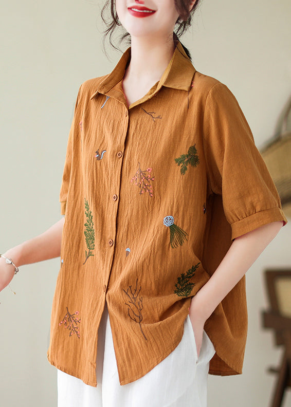 Yellow Embroideried Cotton Blouse Top Summer