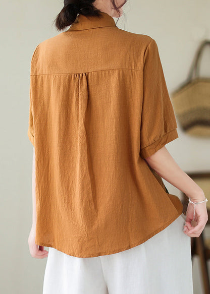 Yellow Embroideried Cotton Blouse Top Summer