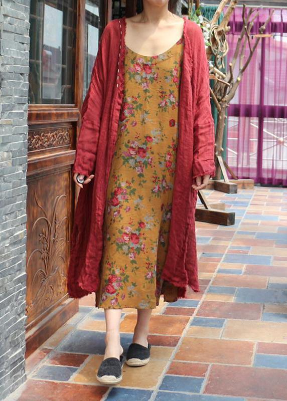 Yellow Spring Cotton Strap Dress