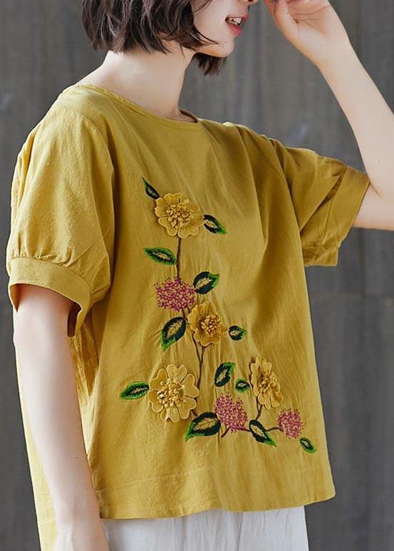 Yellow Half Sleeve Cotton Linen Summer Top