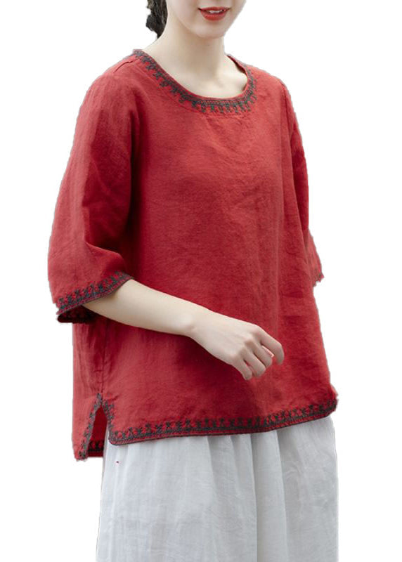 Yellow O Neck Embroidered Patchwork Cotton T Shirts Summer