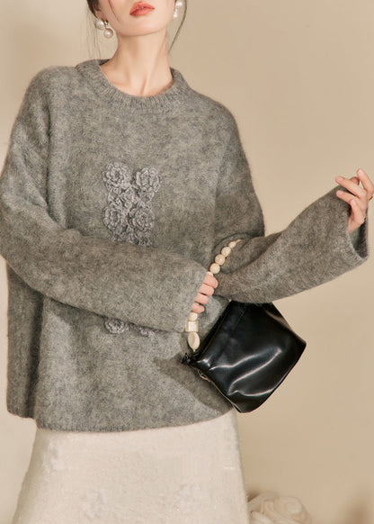 Yellow O-neck Thick Cotton Knit Sweater Spring