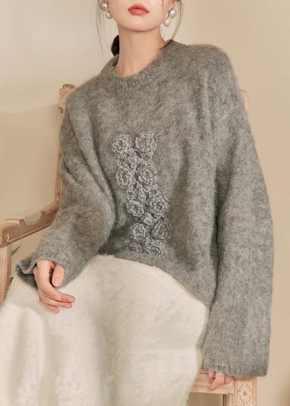 Yellow O-neck Thick Cotton Knit Sweater Spring