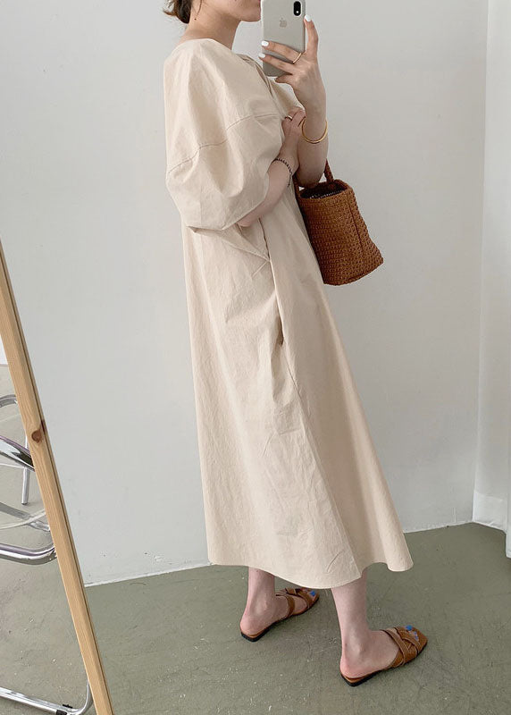 Yellow O-neck Patchwork Cotton Dress Spring