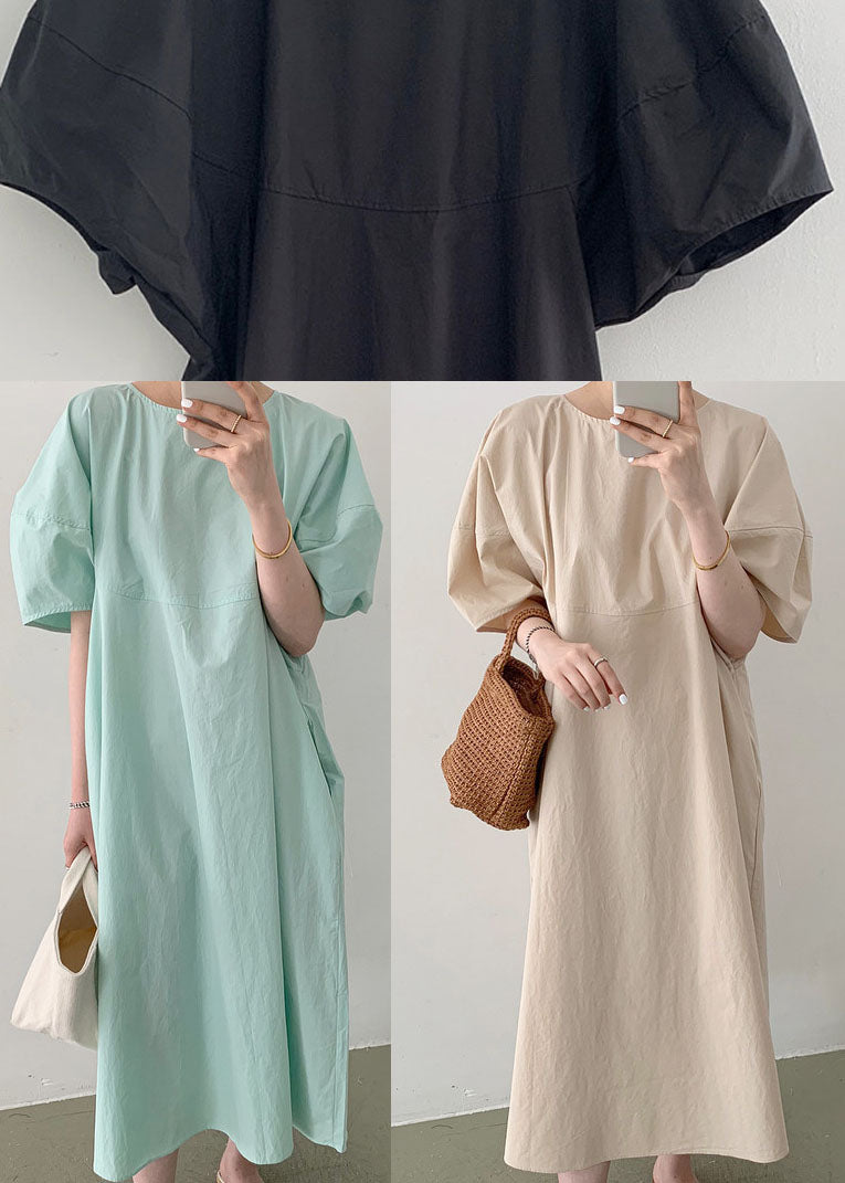 Yellow O-neck Patchwork Cotton Dress Spring