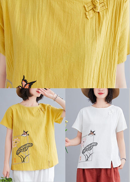 Yellow Oriental Cotton Linen Blouses Summer