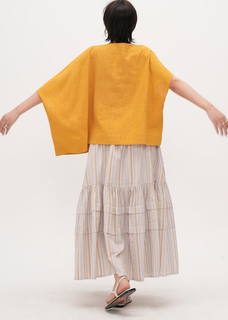 Yellow Oversized Linen Tank Tops Batwing Sleeve