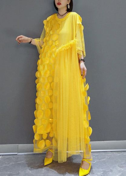 Yellow Patchwork Tulle Long Dresses Spring