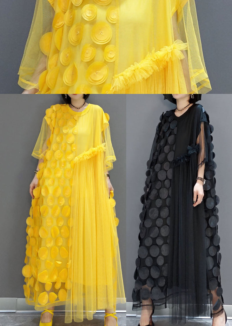 Yellow Patchwork Tulle Long Dresses Spring