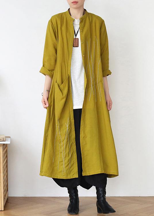 Yellow Peter Pan Collar Linen Long Spring Coat