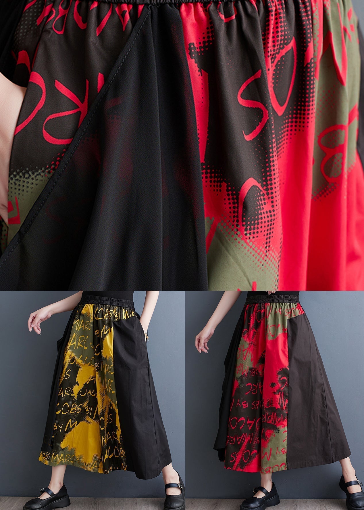 Yellow Pockets Elastic Waist Cotton Crop Wide Leg Pants Summer
