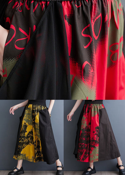 Yellow Pockets Elastic Waist Cotton Crop Wide Leg Pants Summer