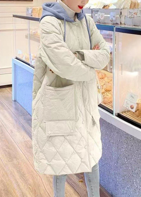 Yellow Pockets Patchwork Drawstring Button Hooded Parka Long Sleeve