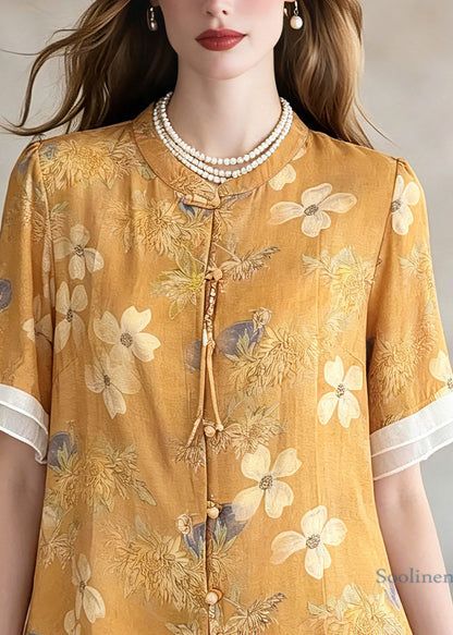 Yellow Print Shirts Short Sleeve