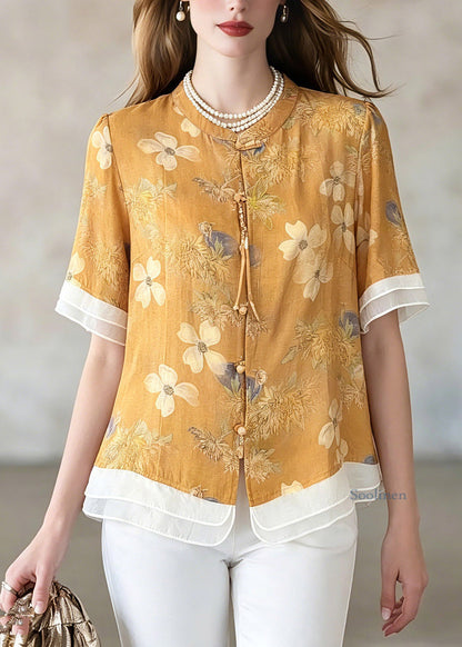 Yellow Print Shirts Short Sleeve