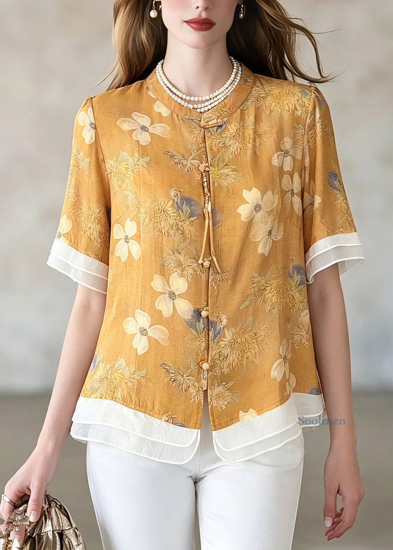 Yellow Print Shirts Short Sleeve
