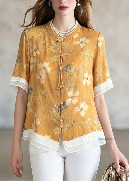 Yellow Print Shirts Short Sleeve