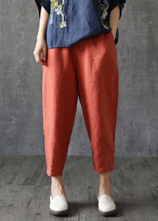 Yellow Pockets High Waist Cotton Crop Pants Spring