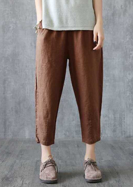 Yellow Pockets High Waist Cotton Crop Pants Spring