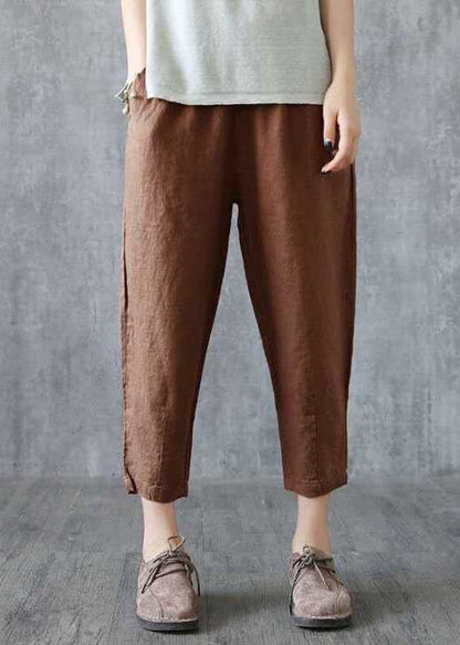 Yellow Pockets High Waist Cotton Crop Pants Spring
