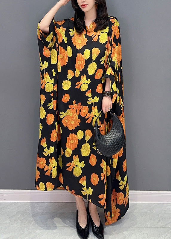 Yellow Stand Collar Maxi Dresses Spring