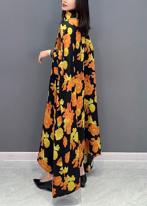 Yellow Stand Collar Maxi Dresses Spring