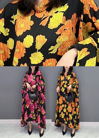 Yellow Stand Collar Maxi Dresses Spring