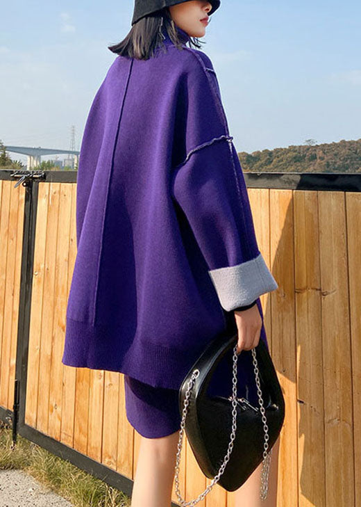 Yellow Turtleneck Knit Fall Two Piece Set