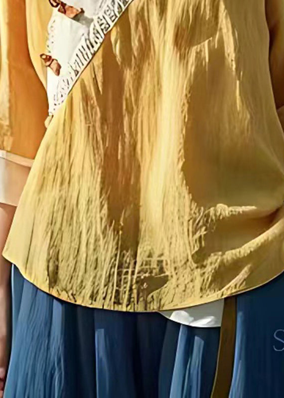 Yellow V Neck Button Shirt Fall
