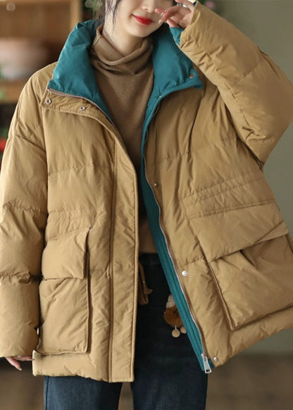 Yellow Zip Up Pockets Fine Cotton Filled Jacket Winter