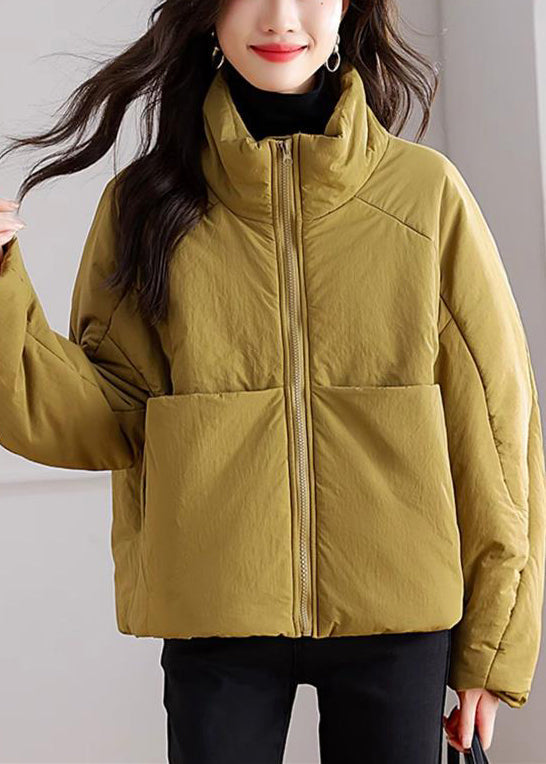 Yellow Zip Up Pockets Patchwork Parka Winter